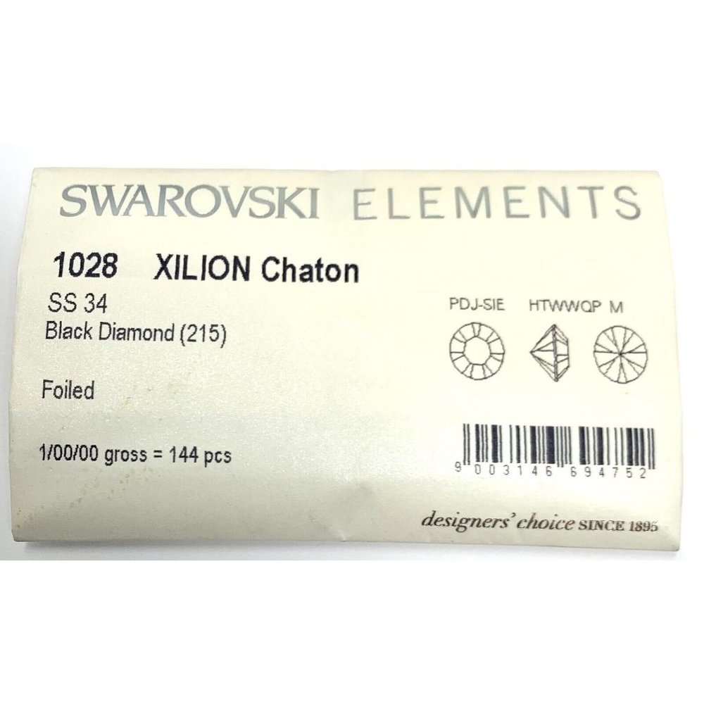 144pc Swarovski 1028 34ss Black Diamond Xilion Chaton Rhinestones Sealed